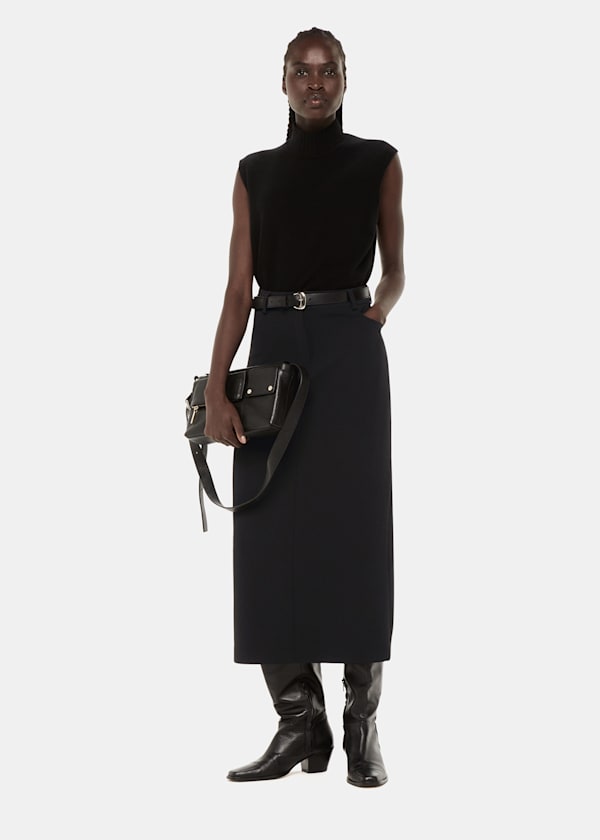 Black Abigail Tailored Midi Skirt